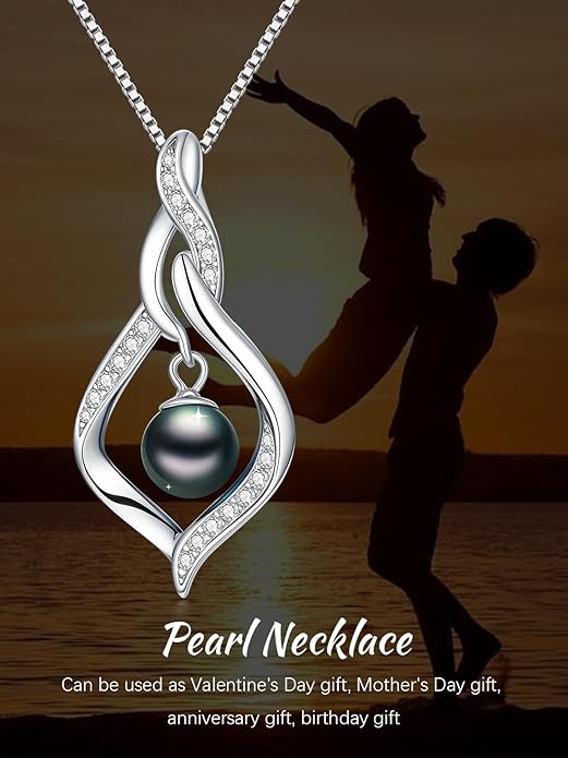 Tahitian Black Pearl AAAA 18K Gold Plated Sterling Silver Pendant Necklace for Women Wife Mom Girlfriend Valentine Her Jewelry Gift for Anniversary Birthday Christmas