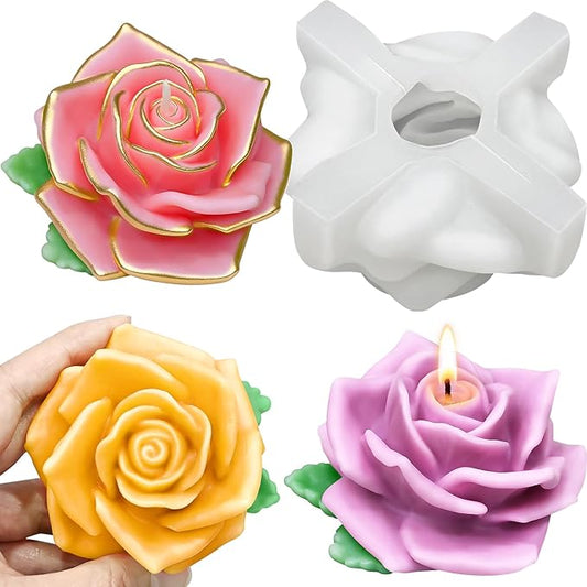 ZQYSING Large Rose Candle Molds, Rose Molds for Candles, 3D Flower Silicone Mold for Soap Wax Plaster Epoxy Resin Casting Clay Home Décor Handmade Gift