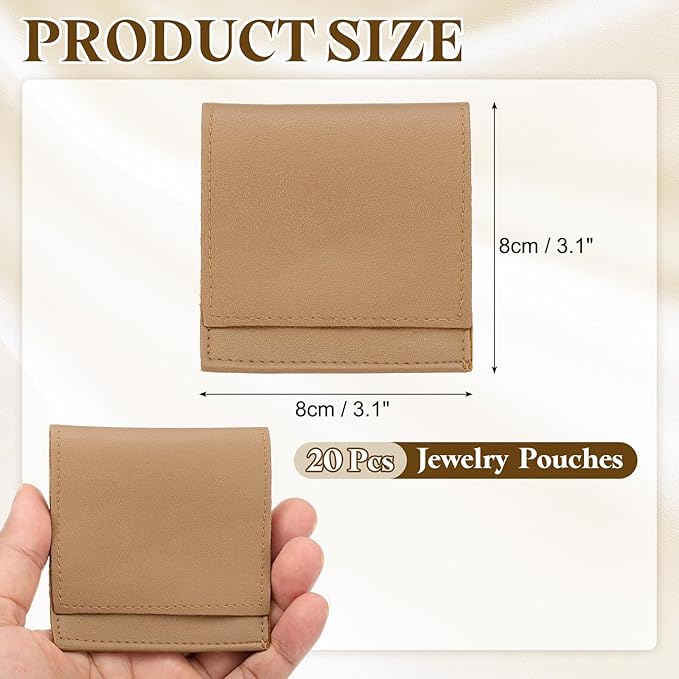 PATIKIL 20 Pack PU Leather Jewelry Pouch, 3" x 3" Envelope Style Jewelry Pouches for Bracelets Necklaces Earrings Rings, Small Luxury Bags for Wedding Candy Gift Storage, Coffee