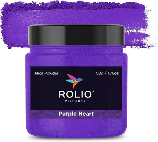 Rolio Premium Mica Powder - Purple Heart (50G / 1.76oz) - 1 Jar of Purple Pigment Powder for Epoxy Resin, Dye, Soap Making, Nail Polish, Paint, Candle Making, Bath Bombs, Slime