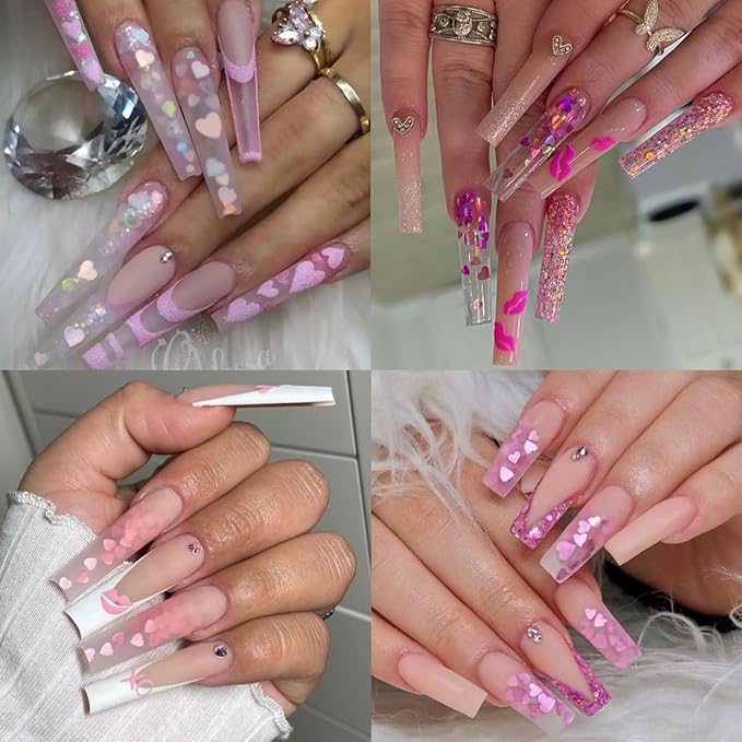 12Grids Valentine's Day Nail Glitter Sequins Holographic Gold Pink Heart Nail Art Glitter Flakes 3D Flower Rabbit Butterfly Charm Nail Sequins Glitter Nail Supplies for Acrylic Nail Decor Accessories