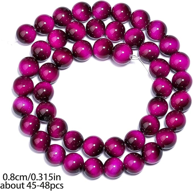 Song Xi 45PCS 8mm Rose Pink Tiger Eye Gemstone Beads for Jewelry Making, Round Smooth Glass Beads for DIY Bracelet Necklace Earring Keychain, Arts and Crafts, for Christmas Wedding Birthday