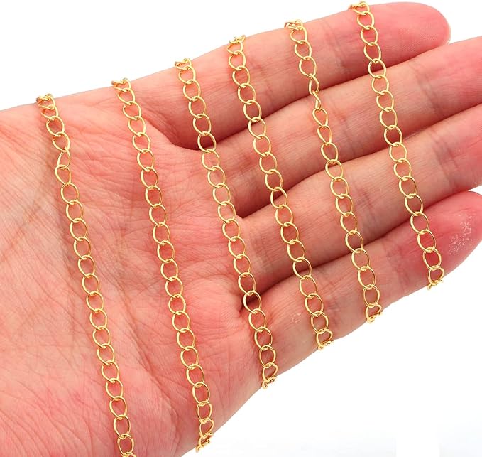 BEADIA 18K Gold Plated Tail Chains 4.0mm 2 Meters Extension Chains for Jewelry Making Findings