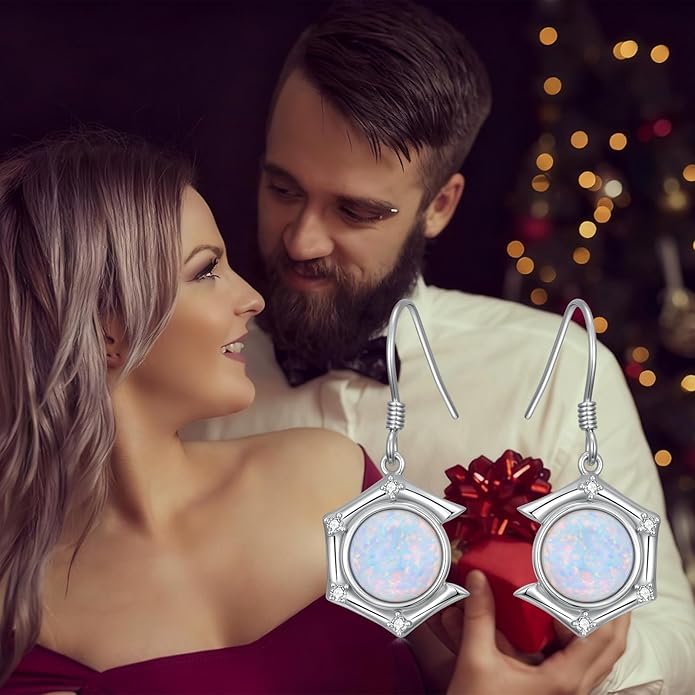 Opal Earrings for Women Opal with Genuine Diamond Dangle Drops Earrings 925 Sterling Silver Diamond Jewelry Earrings Gifts For Her