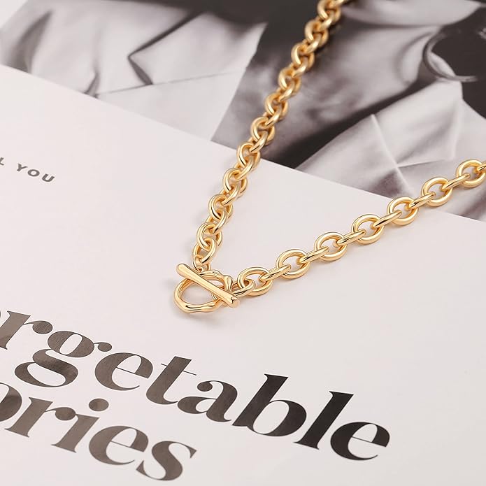 Aobei Pearl 18K Gold Plated Paperclip Chain Choker Satellite Chain Freshwater Cultured Biwa Pearl Pendant Necklace Dainty Jewelry for Women