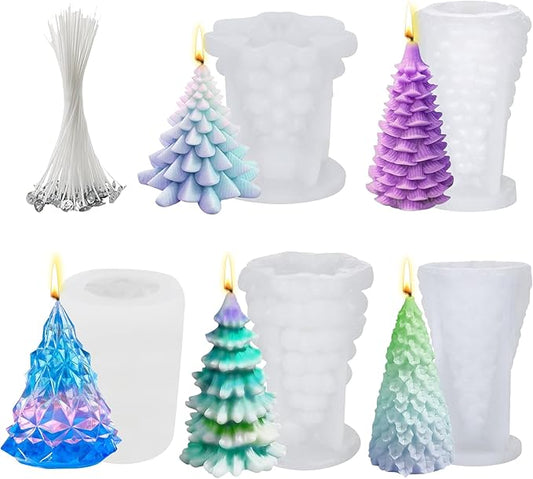 MUXIUNT 5PCS 3D Christmas Tree Silicone Candle Soap Epoxy Resin Wax Mold Silicone Shapes Christmas Tree Mold for Candle Resin Soap Craft Cake Chocolate Making Kit Christmas Gift Home Party Decoration