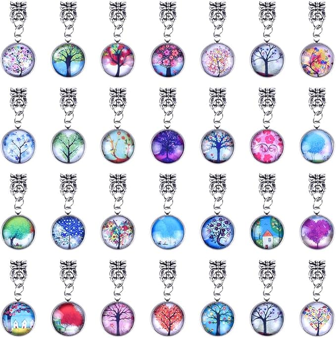 50 Pieces Assorted European Beads with Plating Silver Metal Alloy Spacer Beads and Colorful Crystal Pendant Craft Beads for DIY Charm Bracelet Jewelry Making (Life Tree Gem Pendant)