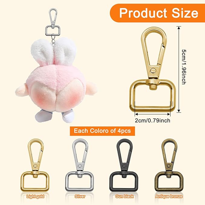 16pcs Swivel Clasps 3/4” D Ring Lobster Claw Clasps Metal Swivel Snap Hooks Push Gate Snap Hooks Trigger Clips for DIY Crafts Keychain Handbag Making(4 Colors, 2cm Inside Diameter)