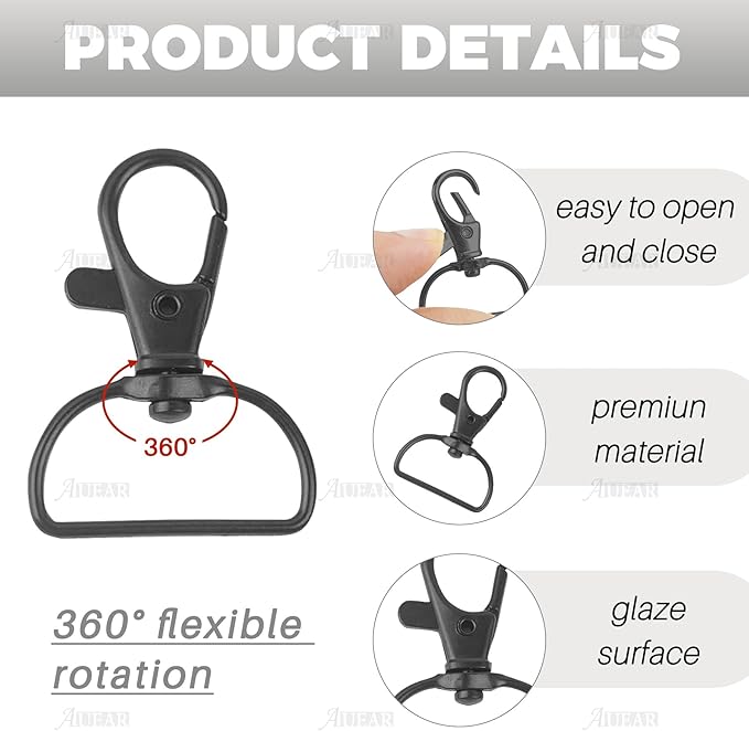 AUEAR, 20 Pack Swivel Clasps Lanyard Snap Hooks Keychain Clips Hardware Lobster Claw Clasp (Black)