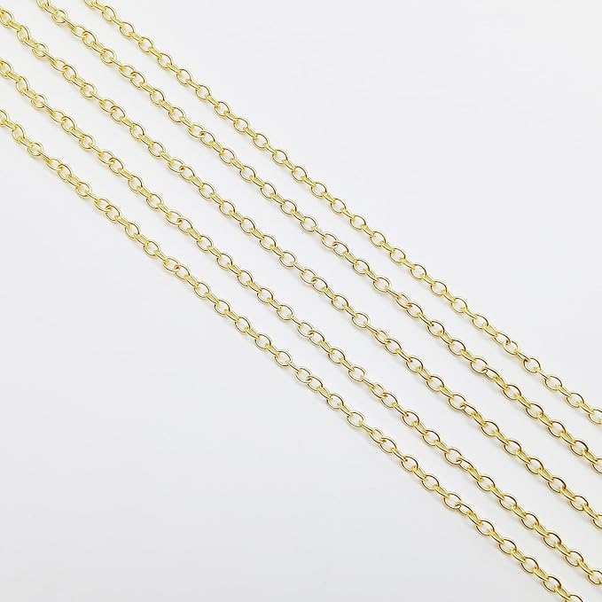 60 Feet Metal Iron Necklace Chains 3mm Bulk Curb Link Chain for Jewelry Making DIY Craft Supplies (Gold)