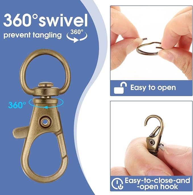 50 PCS in 25 Sets, Metal Swivel Lobster Claw Clasps, Keychain Clasp with Large Key Ring, Premium Keychains Clips, Snap Hooks and Sturdy Key Rings, for Keychain Bracelet, Crafts, HnoaTovy (Bronze)