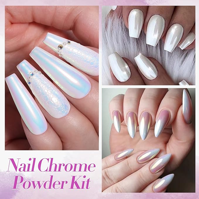 Born Pretty Chrome Powder Metallic Mirror Auroras Mermaid Pearl Pigment Powder Manicure Nail Art Decoration Sets 2 Boxes