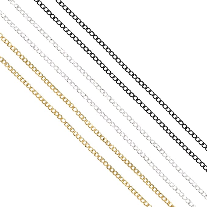 60 Feet Metal Iron Jewelry Chains 3mm Bulk Curb Necklace Chains for Jewelry Making (3mm Gold and Silver)