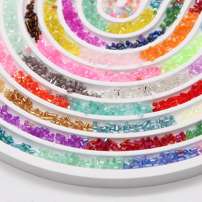 EuTengHao 16800pcs Tube Beads Kit Glass Bugle Seed Beads Small Craft Beads for DIY Crafting Jewelry Making Supplies (3mm, 350 Per Color, 48 Colors)