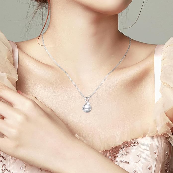 Pearl Pendant Necklace for Women,925 Sterling Silver Pendant Jewelry,Anniversary Christmas Birthday Valentines Gifts for Wife, Mom, Dauhter, Girlfriend,Her