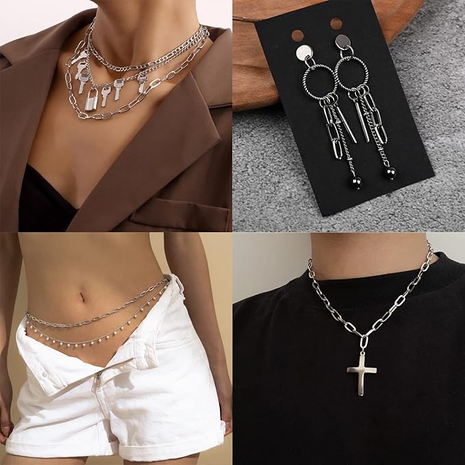 Jishi 16ft Paperclip Chain 4mm Silver Stainless Steel Paper Clip Link Chain Roll for Necklaces Jewelry Making Bracelet Craft Supplies DIY Earring Findings - Metal Jewelry Making Chain Links Bulk