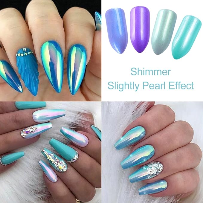 12 Colors Pearl Light Rouge Powder, Aurora Color Pigment Nail Art Dust Designs, Women Girls Manicure Tips Charms Decorations, Acrylic Nails Powder for Nail Art Gel Polish Dipping Liquid