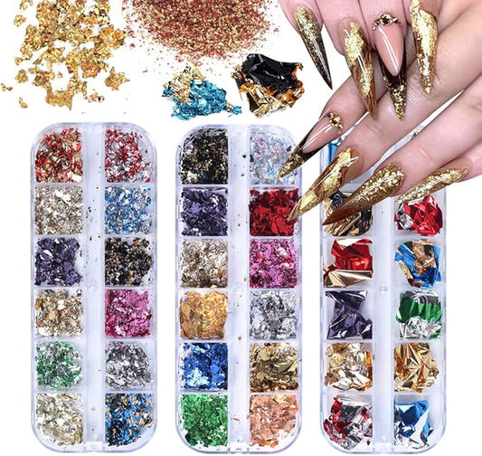 EBANKU Nail Foil Flakes Laser 36 Grid Holographic Nail Art Paillette Chip for Nails Decorations Nail Glitter Flake Decals for Party Festival