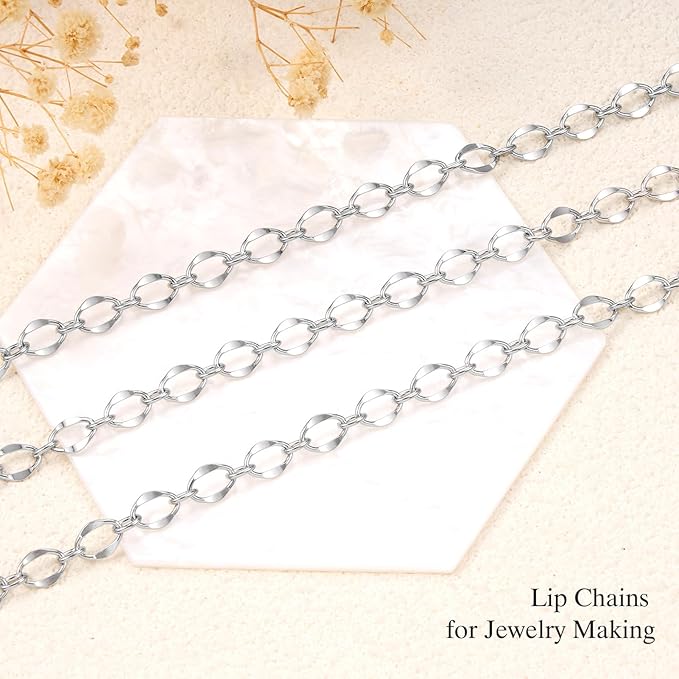 GTVOODX Stainless Steel Lips Chains Bulk for Jewelry Making 13 Feet Unfinished Dapped Chain Spool for DIY Jewelry Making with Lobster Clasps and Jump Rings