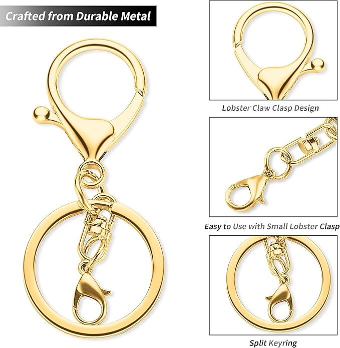 Gkeygo 10 Pack a Set Metal Lobster Claw Clasps and Key Rings, Key Chain Accessories, Keychain Making kit for Keys, Art Crafts, Jewelry Making, Gold - Gunmetal