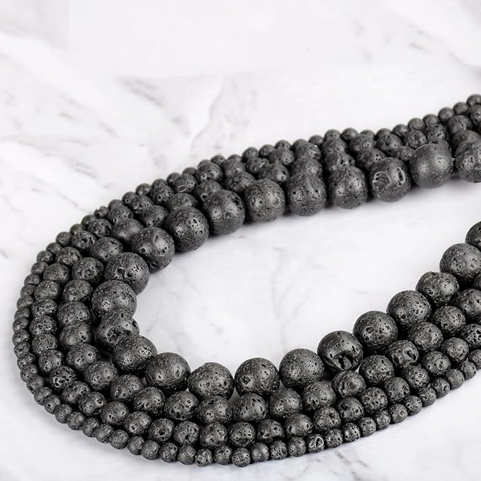 Natural Stone Genuine Stones DIY Black Lava Round Beads 8mm 100pcs Beading Loose Gemstone Hole Size 1mm Charm Smooth Beads for Bracelets Necklaces Earrings (Black Lava 8mm)