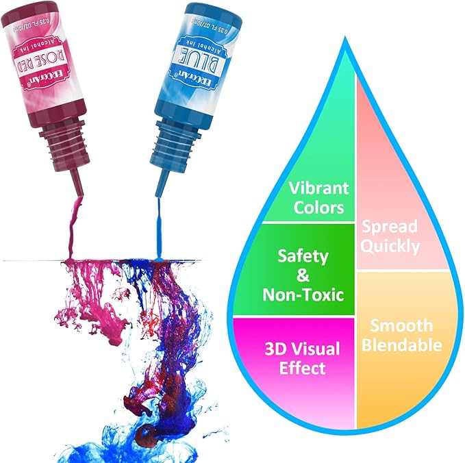 Alcohol Ink Set - 26 Bottles Vibrant Colors Alcohol Inks, High Concentrated Resin Ink, 10 Colors Metallic Alcohol Pigment Resin, Alcohol Based Ink for Epoxy Resin, Fluid Art Painting, Glass - 0.35oz