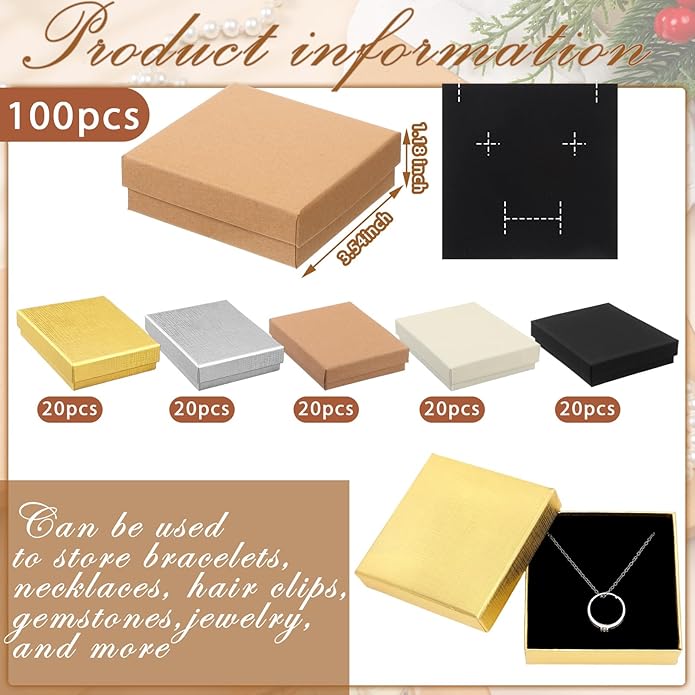 Tenceur 100 Pcs Valentines Jewelry Gift Boxes Bulk Kraft Jewelry Cardboard Box for Necklace Earring Bracelet Storage Package