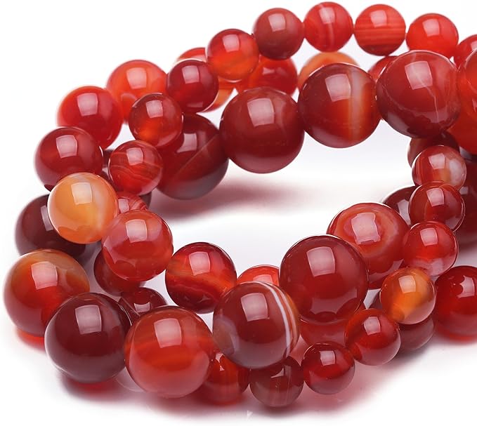 Natural Stone Beads for Jewelry Making,8mm Red Stripe Agate Polished Smooth Round Gemstone Beads for Bracelet Necklace 15 Inch
