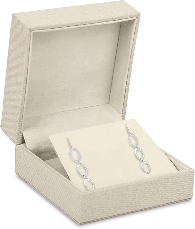 Linen Weave Reversible Jewelry Gift Box - for Earrings, Pendants, Chains and Necklaces - Suede Interior Case for Girls, Women & Men