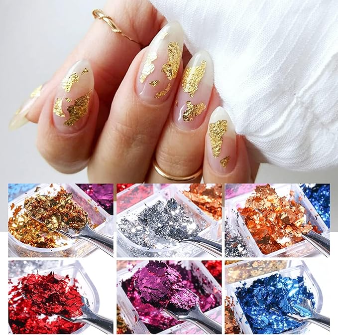 12 Colors Holographic Nail Glitter Foils, Holographic Crafts Stickers Sequins Shiny Charms Sparkly Ultra-Thin Aluminum Foil Nail Art Flakes Design,for Women Girls Manicure Decoration Acrylic Nails Art