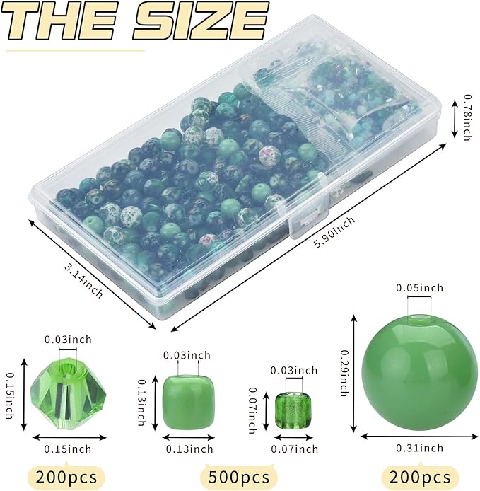 Glass Beads Jewelry Making Kit, Fresh Green Color-900pcs Include 8mm Assorted Beads, 4mm Bicone Crystal Beads, 2-4mm Spacer Seed Beads for DIY Bracelet, Earring Necklace Pendants Making Supplies
