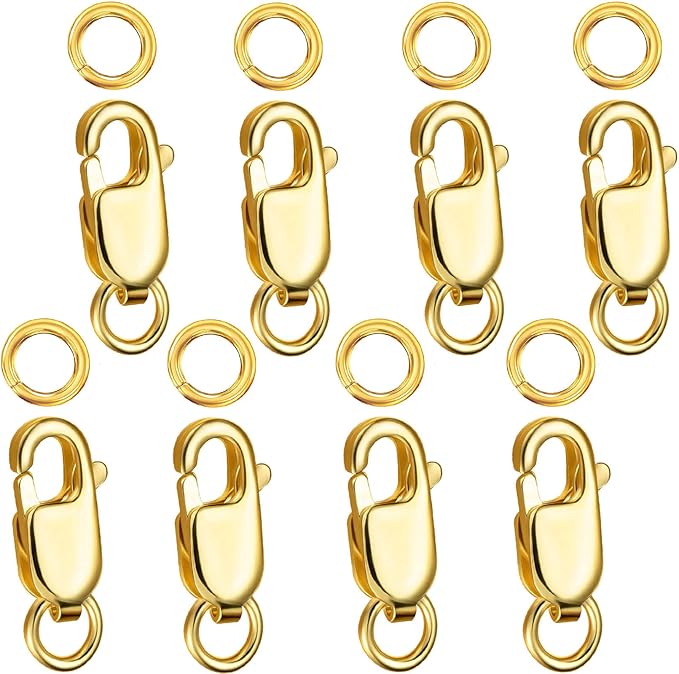 Kcctoo Silver Lobster Claw Clasp with Closed Jump Rings 14K Gold Necklace Clasps and Closures for Jewelry Making, Made in Italy 12mm(0.47inch) (8pcs Gold)