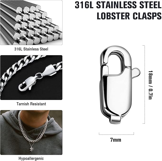 15PCS 18MM Lobster Clasps 316 Stainless Steel Lobster Claw Clasps Bulk for Necklace Bracelet Jewelry Making DIY Craft