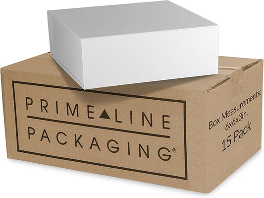 Prime Line Packaging Christmas Gift Boxes with Lids, Holiday Gift Boxes for Presents, Mini White Gift Box for Small Business, Birthdays, Weddings, Jewelry Storage, Bulk, 6x6x3, 15 Pack