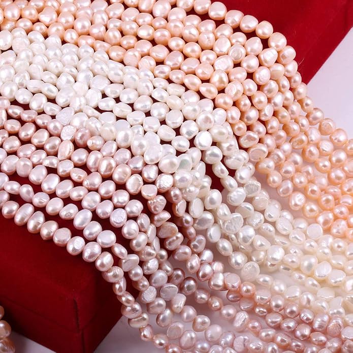 Natural Pearl, Natural Freshwater Cultured Pearls Beads Punch Loose Beads for DIY Jewelry Making Necklace Bracelet Women 14 Inches 2 Strands Pack