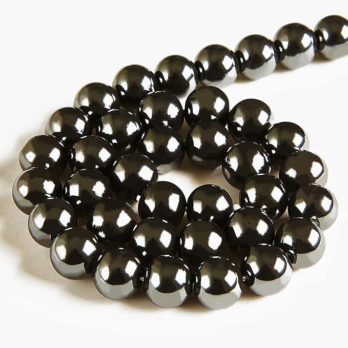 100pcs 10mm Black Hematite Beads Natural Gemstone Beads Round Loose Beads for Jewelry Making