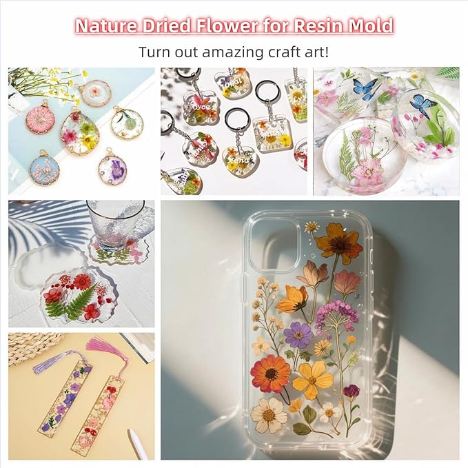 203pcs Dried Flowers for Resin, Small Pressed Dried Flowers for Crafts Jewelry Making, Natural Real Dry Flowers for Resin Molds, Scrapbooking DIY, Soap Candles Making with Tweezers Butterfly Stickers