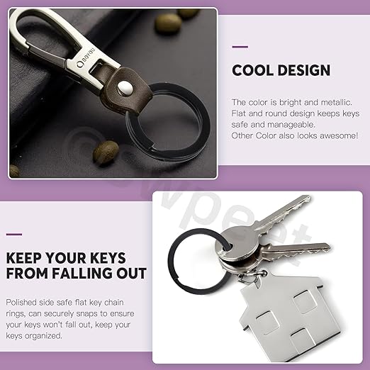 Swpeet 60 Pcs Black Assorted Multi-Purpose Metal Keychain Rings Split Keyrings Flat O Ring for Home Car Keys Attachments Keys Pendants - 20mm, 25mm, 30mm, 35 mm, 38 mm