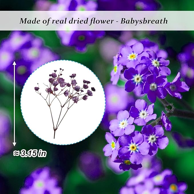 Dried Pressed Gypsophila Flowers with Stem, 42PCS Purple Natural Real Dried Pressed Babysbreath Flowers Dry Flowers for Resin Jewelry DIY Phone Case Decor Crafts Candle Making