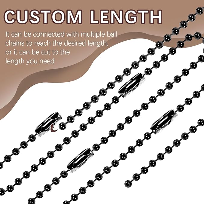 300 Pcs Black Ball Chain Bulk，Metal Bead Chain，Keychain Chains，Black Nickel Plated Metal 3.9" Long 2.4mm Ball Bead Chains，for Hanging Christmas Decoration