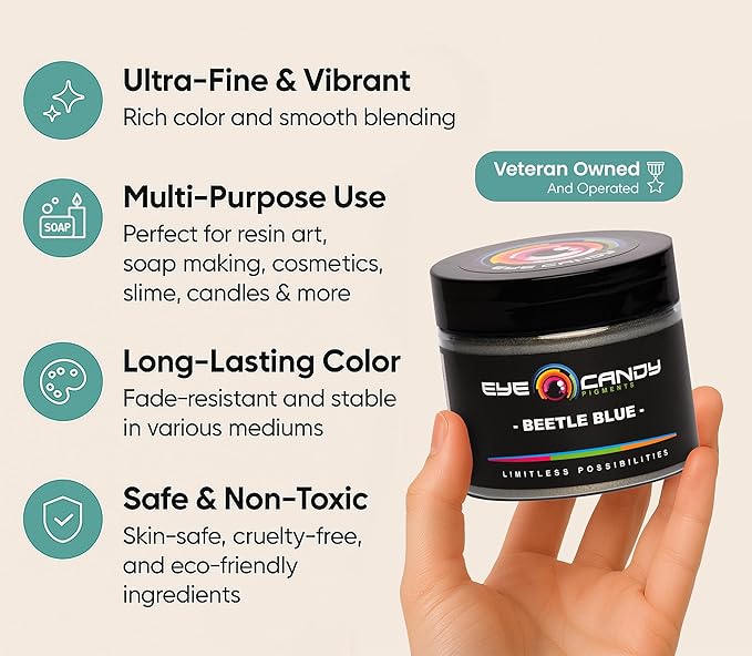 Eye Candy Pigments Premium Mica Powder - Beetle Blue (50gr) - for Epoxy, Resin, Soap, Paint, Woodworking, Acrylic Pouring, Bath Bombs, Fishing Lures - DIY Arts and Crafts Additive