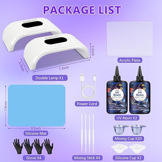 KISREL 500g UV Resin with Large Double-Sided Light, 24 Lamp Beads UV Resin Kit, Hard Type Crystal Clear Resin for Craft Jewelry Making