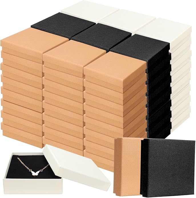 Tenceur 100 Pcs Valentines Jewelry Gift Boxes Bulk Kraft Jewelry Cardboard Box for Necklace Earring Bracelet Storage Package