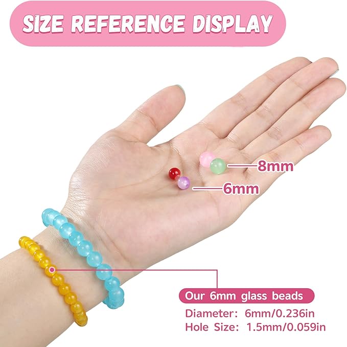 1368pcs 6mm Glass Beads for Bracelets, 34 Colors Crystal Beads for Jewelry Making, Funtopia Round Glass Beads for DIY Earrings Necklace Crafts with Spacer Beads and Charms, Solid and Gradient Colors