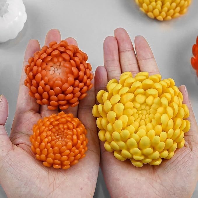 3 Pack Flower Candle Molds, Fall Candle Molds Set of Large + Medium + Small 3D Plant Chrysanthemum Silicone Mold for Candles Wax Soap Epoxy Resin Clay Plaster Christmas Home Décor Handmade Gift