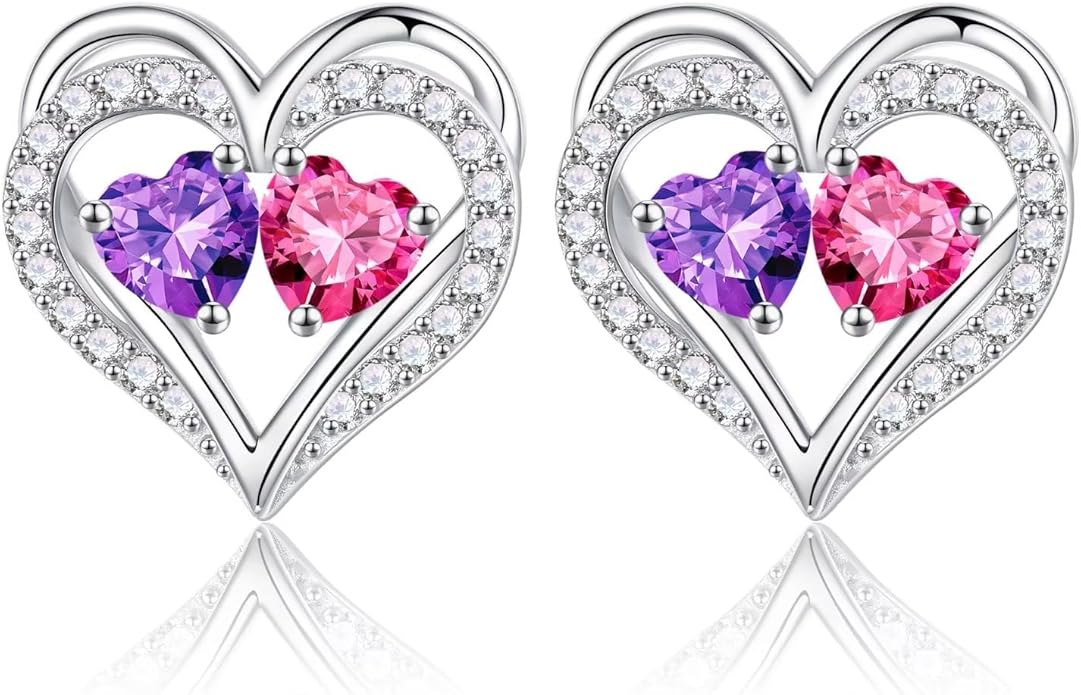 Iefil Valentines Day Gifts for Her - 925 Sterling Silver Birthstone Earrings, Anniversary Birthday Gifts for Women Wife Girlfriend Mom