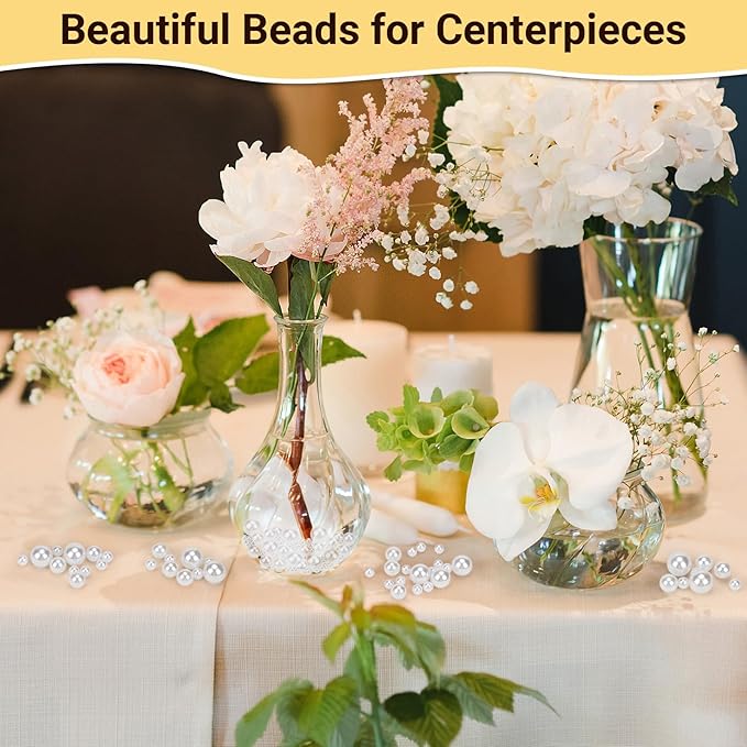 Suream White 1300Pcs Vase Fillers Pearls, 8mm/0.31in Faux Plastic Pearls for Crafts No Hole, Decorative Bulk Filler Beads for Home Centerpiece, Makeup Brush Holder, Wedding Candles, Table Scatter