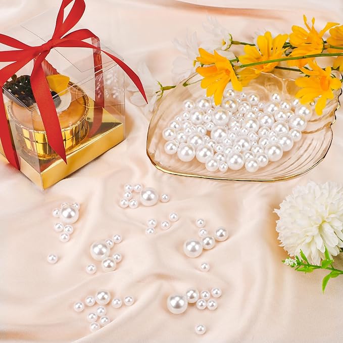 Suream White 1300Pcs Vase Fillers Pearls, 8mm/0.31in Faux Plastic Pearls for Crafts No Hole, Decorative Bulk Filler Beads for Home Centerpiece, Makeup Brush Holder, Wedding Candles, Table Scatter
