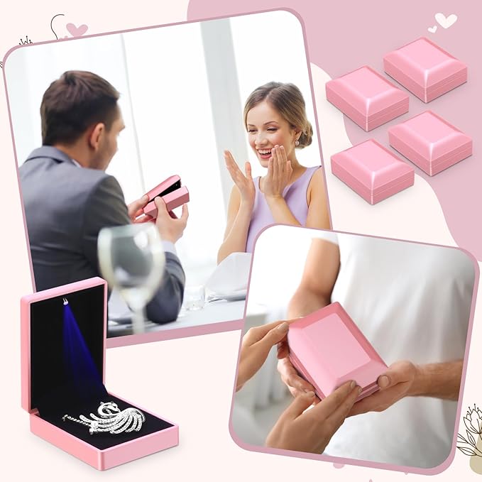 Landical 10 Pcs Pendant Necklace Box with LED Light Velvet Necklace Case for Pendant Bracelet Ring Earring, Jewelry Storage(Pink)