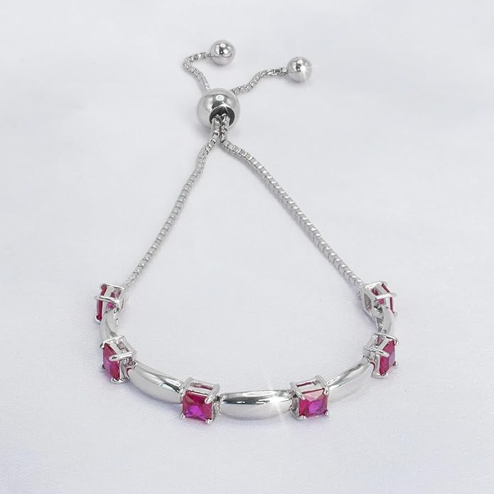 Fine Bracelet Tennis Style Pull String Birthstone Jewelry Gift for Women 925 Sterling Silver Square Sparkling Bolo Gemstone Jewelry Adjustable Bracelets